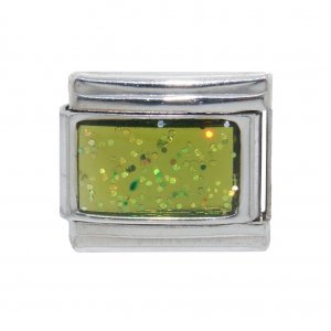Sparkly rectangle birthmonth - August Peridot 9mm Italian charm