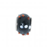 EB64 - Glass bead - Black bead,brown & white dots European bead