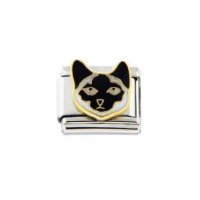 Black and white Siamese cat - 9mm Enamel Italian charm