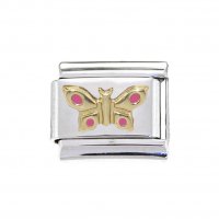 Goldtone butterfly with pink spots - enamel 9mm Italian charm