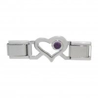 Small Open Heart connector link - February birthstone