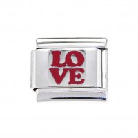 Love red on silver background - 9mm enamel Italian charm