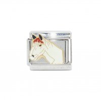 White Horses Head - 9mm Enamel Italian Charm