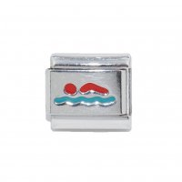 Swimming - red and blue enamel 9mm Italian charm
