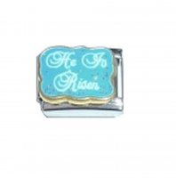 He has risen blue sparkly - 9mm enamel Italian charm