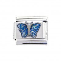 Silver & Blue glittery butterfly enamel 9mm Italian Charm