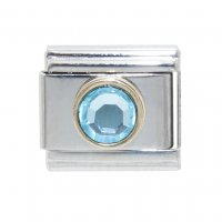 March Birthstone - Aquamarine - Gold outline circle charm