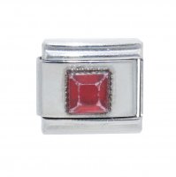 July - Square Birthstone - Ruby 9mm Italian Charm