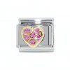 Pink rhinestone heart - 9mm Enamel Italian charm
