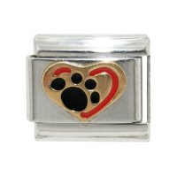 Gold heart with paw print - enamel 9mm Italian charm