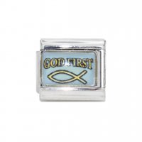 God First with christian fish - 9mm photo Italian charm