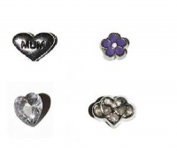 Mum Set of 4 Floating Charms, Mum, Purple Flower, 2 Hearts