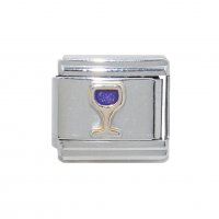 Glass of wine - purple and gold 9mm Italian charm