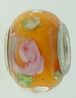 EB92 - Glass bead - Orange bead with pink and green