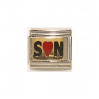 Son with red heart on gold - Enamel 9mm Italian Charm