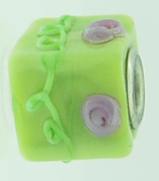 EB100 - Glass bead - Green cube with pink and green