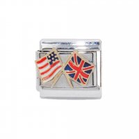 Flag - USA flag and Union Jack flag - enamel 9mm Italian charm