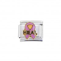 Heal on pink breast cancer ribbon - enamel 9mm Italian charm