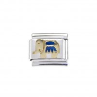 Gold Elephant with blue- enamel 9mm Italian charm