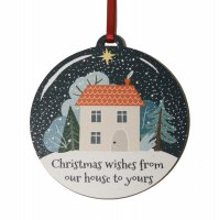 Christmas Wishes from OUR house to yours - 8cm wooden bauble