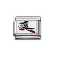 Flying witch - silver background enamel 9mm Italian charm