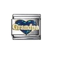 Grandpa - in blue sparkly heart - Enamel 9mm Italian Charm