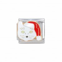 Christmas cat with Santa hat - enamel 9mm Italian charm