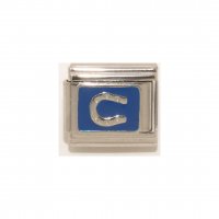 Silver horseshoe on blue background - enamel charm