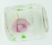 EB86 - Glass bead - White, silver pink and green cube