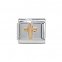 Gold soldered cross - 9mm enamel Italian charm