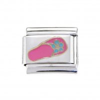 Pink flip flop with flower 9mm Enamel Italian Charm