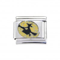 Witch on yellow sparkly background - enamel 9mm Italian charm