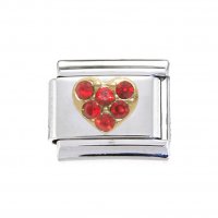 Gold Heart with Red Stones - 9mm Enamel Italian Charm