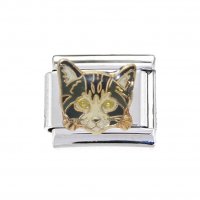 White and Grey Kitten Face - 9mm Enamel Italian charm