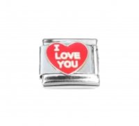 I Love You in white in red heart 9mm Italian charm