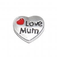 Love mum silvertone heart 9mm floating locket charm