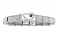Small Open Heart link bracelet 9mm Italian charm - February