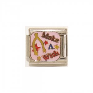 9mm Italian charm - Make a Wish pink enamel
