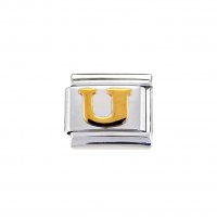 Gold colour Letter U - 9mm Italian charm