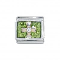 Gold cross on green background - 9mm Italian Charm