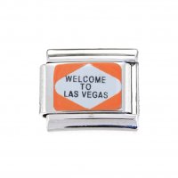 Welcome to Las Vegas white and orange - 9mm enamel Italian Charm