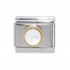June Birthstone - Pearl with gold rim - 9mm talian charm