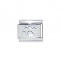 Silver coloured pawprint link - 9mm Italian charm