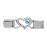 Small Open Heart connector link - March Birthstone