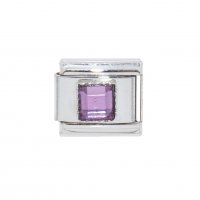 February - Square Birthstone - Amethyst 9mm Italian Charm