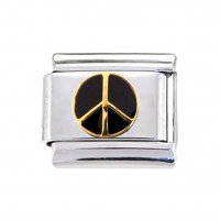 Peace Symbol black & gold enamel - 9mm Italian charm