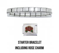 18 link shiny bracelet including Red rose charm