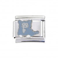 White and Grey Kitten sitting - 9mm Enamel Italian charm