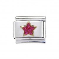 Pink sparkly star gold rim - 9mm Italian Charm