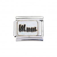 Mum - white sparkly enamel 9mm Italian charm